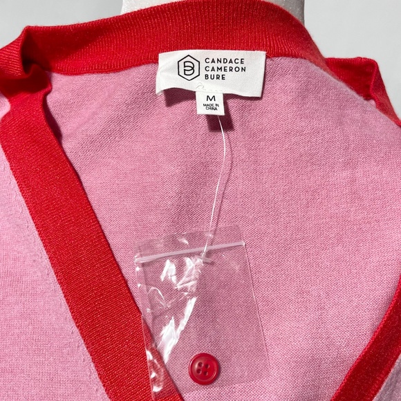 New Two Tone Button Front V-Neck Cardigan Sweater Pink Red Size Medium - Picture 13 of 15
